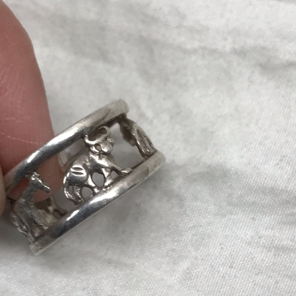 Vintage Sterling Silver Animal Ring Lion Rhino Hippo - Picture 6 of 15